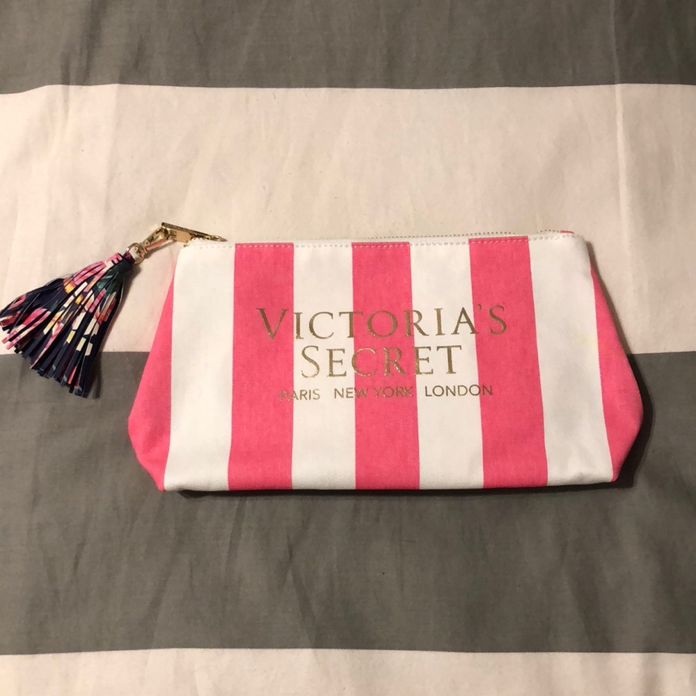 Victoria’s Secret striped cosmetic bag. NWT